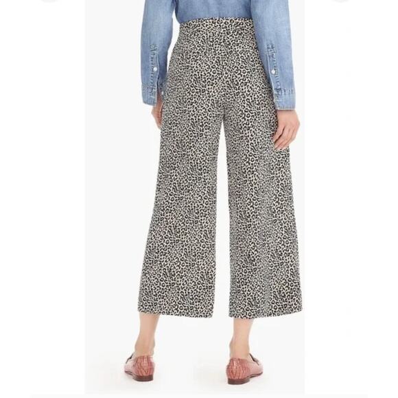 J. Crew Silk Wide Leg Cropped Pant with Tie in Leopard Print Women's - Picture 3 of 11